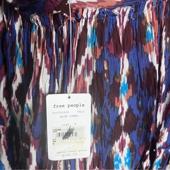 Free People One Monarch Multi Mini Dress SZ S Boho Hipster Vacay Flowy Flouncy - Picture 13 of 13